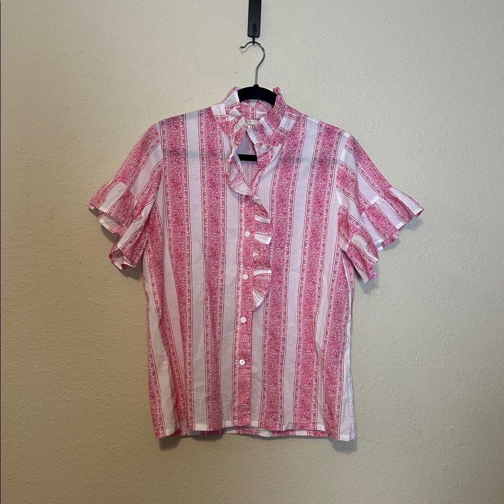 Pink Striped Ruffle-Trim Blouse - Picture 3 of 9